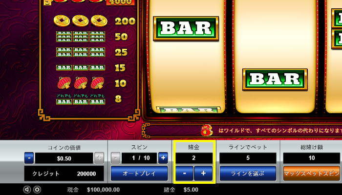 888GOLDの賭金