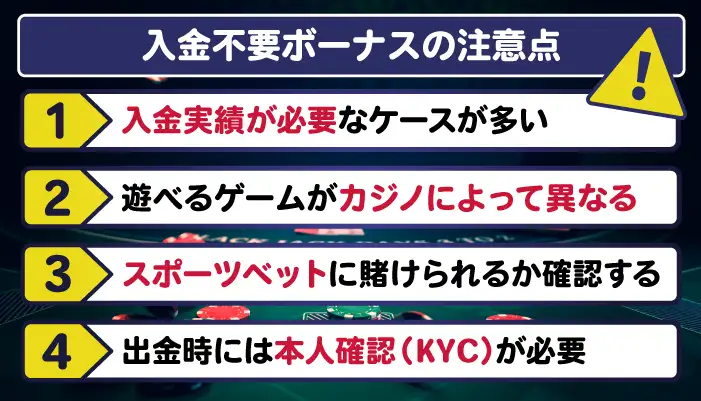 オンカジ入金不要ボーナスの注意点