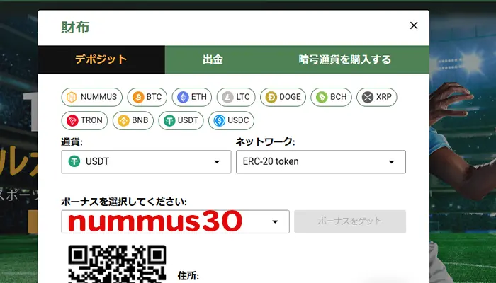 ヌンムス入金ボーナスボーナスコード入力